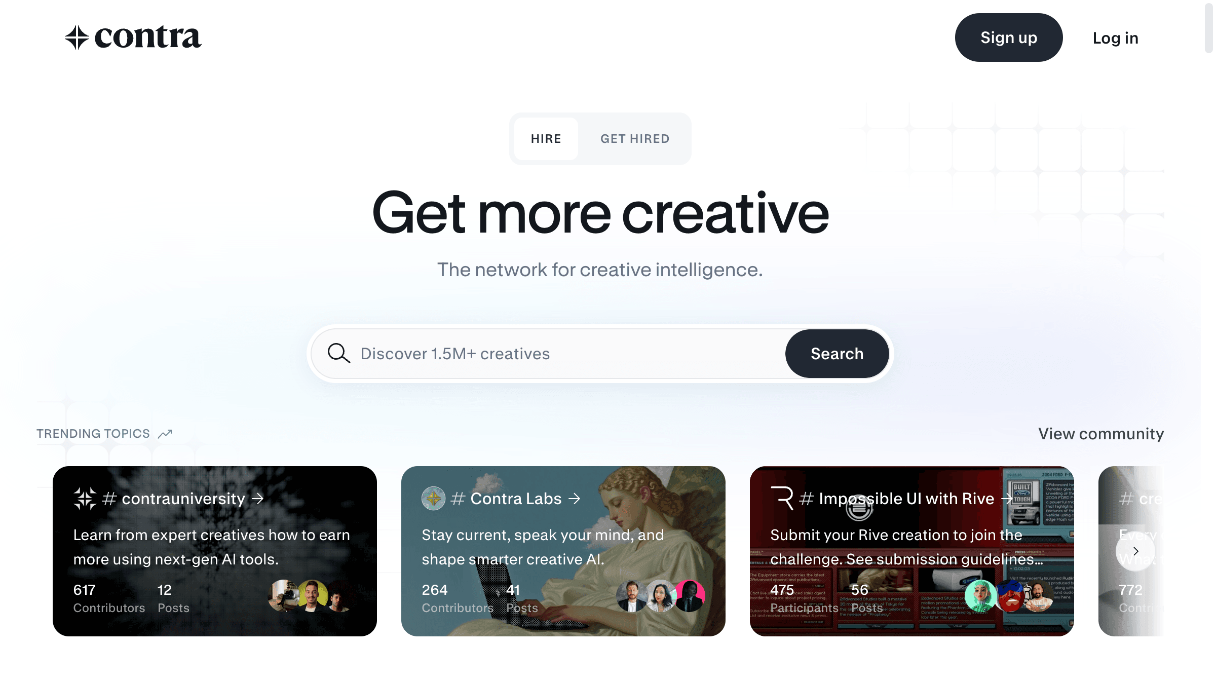 The Contra website, built with Panda CSS